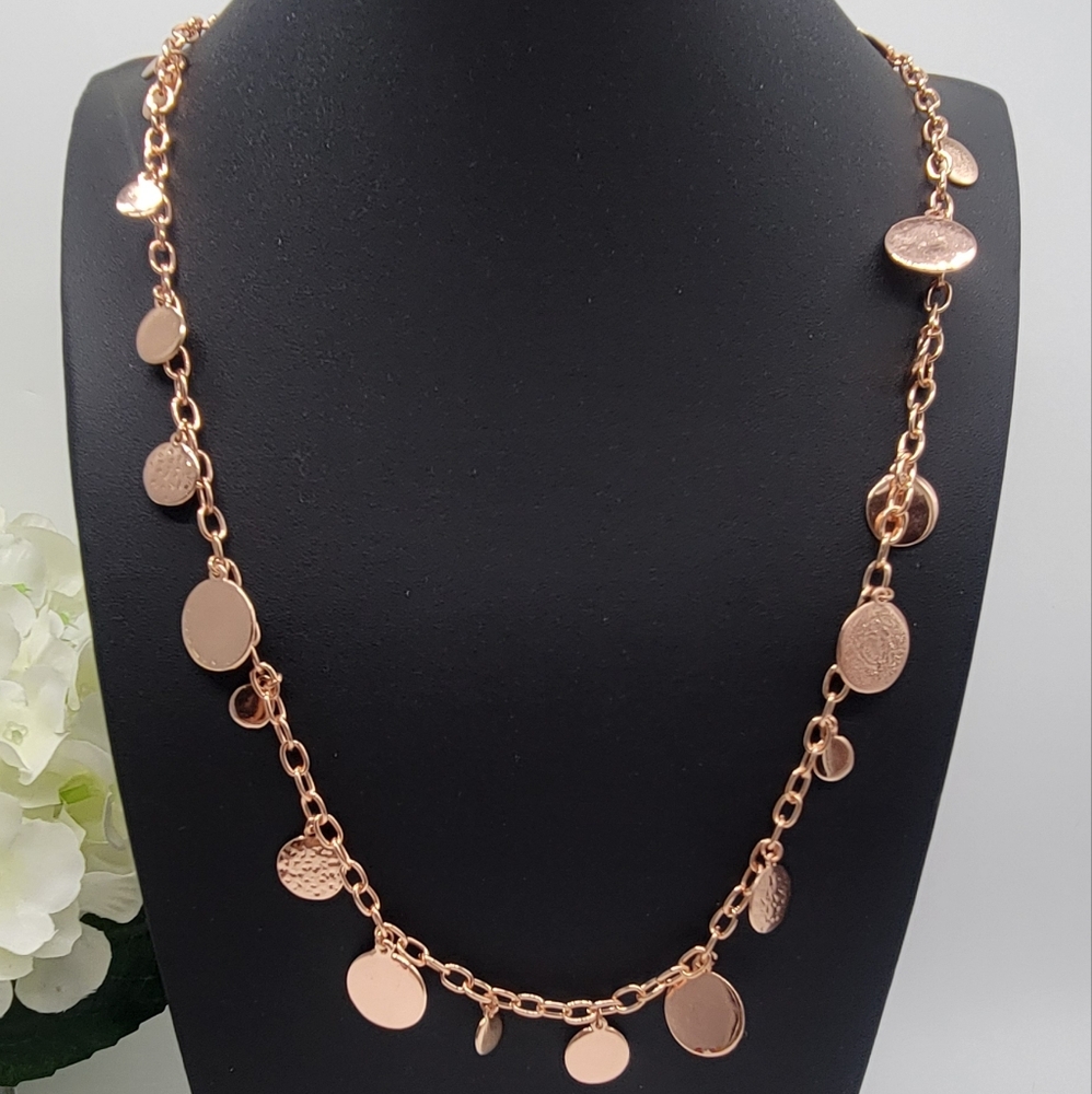 Rose gold plated hammered disc necklace by South Hill designs, New without tags